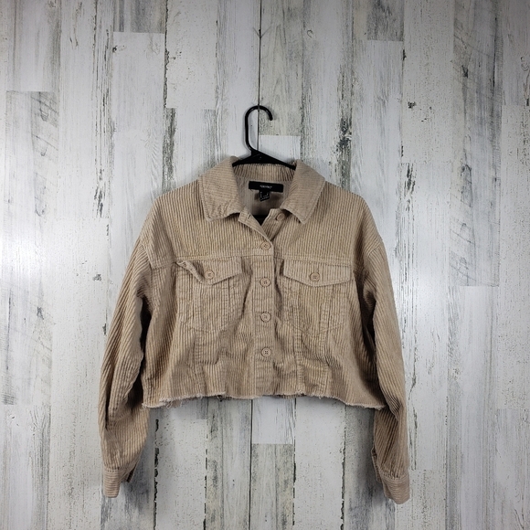 Forever 21 Corduroy tan raw hem cropped jacket women's size small - Picture 8 of 8